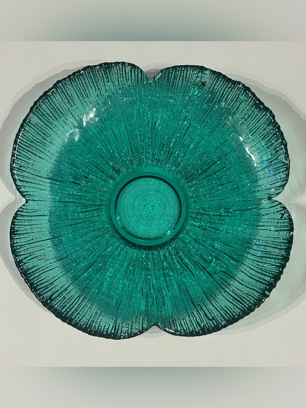 Vintage Blenko Glass 625L Sea Green Petal Bowl